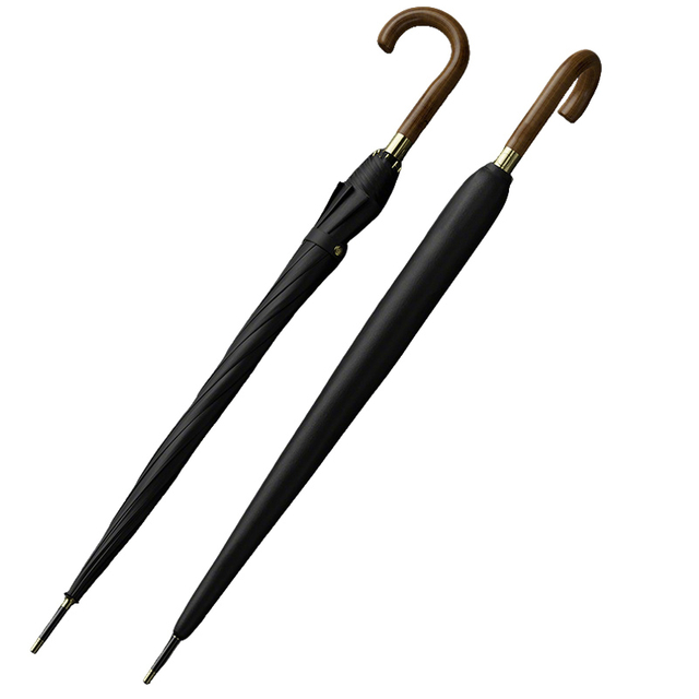 Auto Open Umbrella Classic Wooden J Stick Handle with Easy Grip - Windproof, Rainproof 