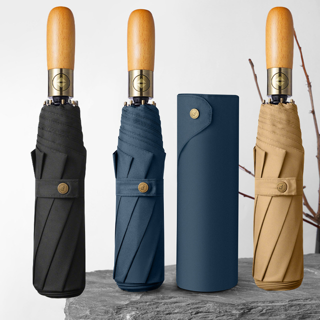 Elegant Classic Umbrella with Wooden Handle Automatic