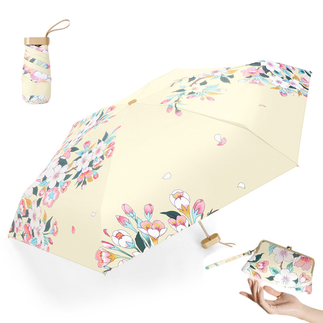  Mini Umbrella With Case Small Compact UV Sun Protection Sun Pocket Umbrella