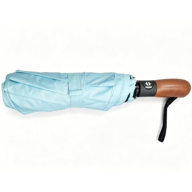 Compact Foldable Umbrella with Wood Handle & Windproof 