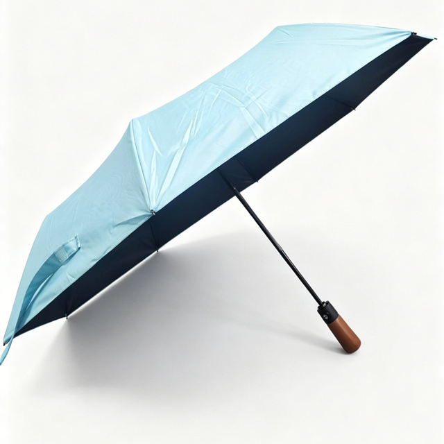 Compact Foldable Umbrella with Wood Handle & Windproof 